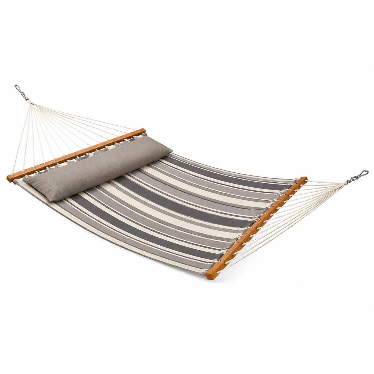 Amaca da giardino a righe grigie e beige 300 × 150 × 3 cm con barre distanziatrici in legno