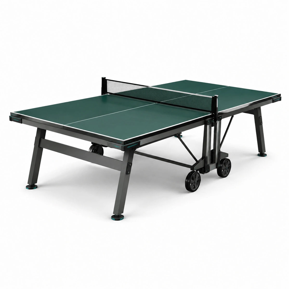 Tavolo da ping pong pieghevole da interno 274 × 152,5 × 76 cm, verde scuro con struttura nera e ruote