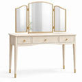 Toeletta bianca e oro 120 × 45 × 145 cm con specchio trittico orientabile e 3 cassetti