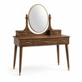 Toeletta in legno marrone e oro 120 × 45 × 145 cm con specchio ovale orientabile e 5 cassetti