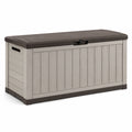 Baule da esterno in resina effetto legno, grigio tortora e marrone scuro, 120 × 54 × 57 cm