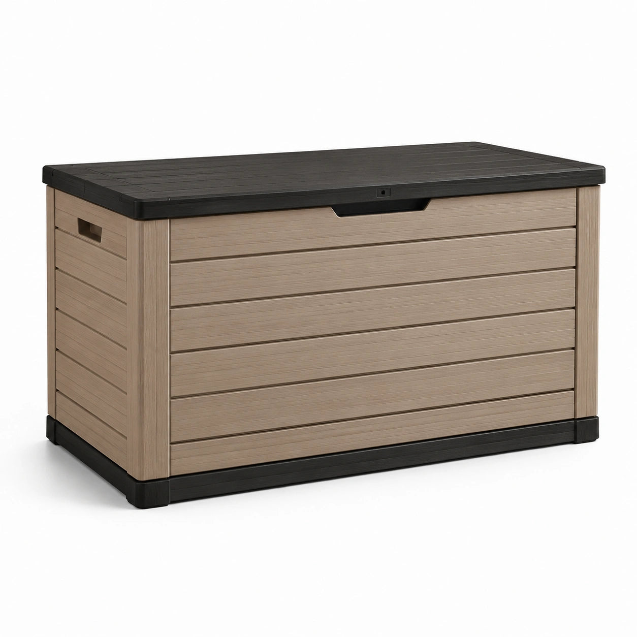 Baule portaoggetti da esterno 120 × 55 × 60 cm in resina taupe e nera con finitura effetto legno
