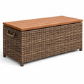 Baule contenitore da esterno in rattan sintetico marrone con coperchio effetto legno, 120 × 55 × 60 cm