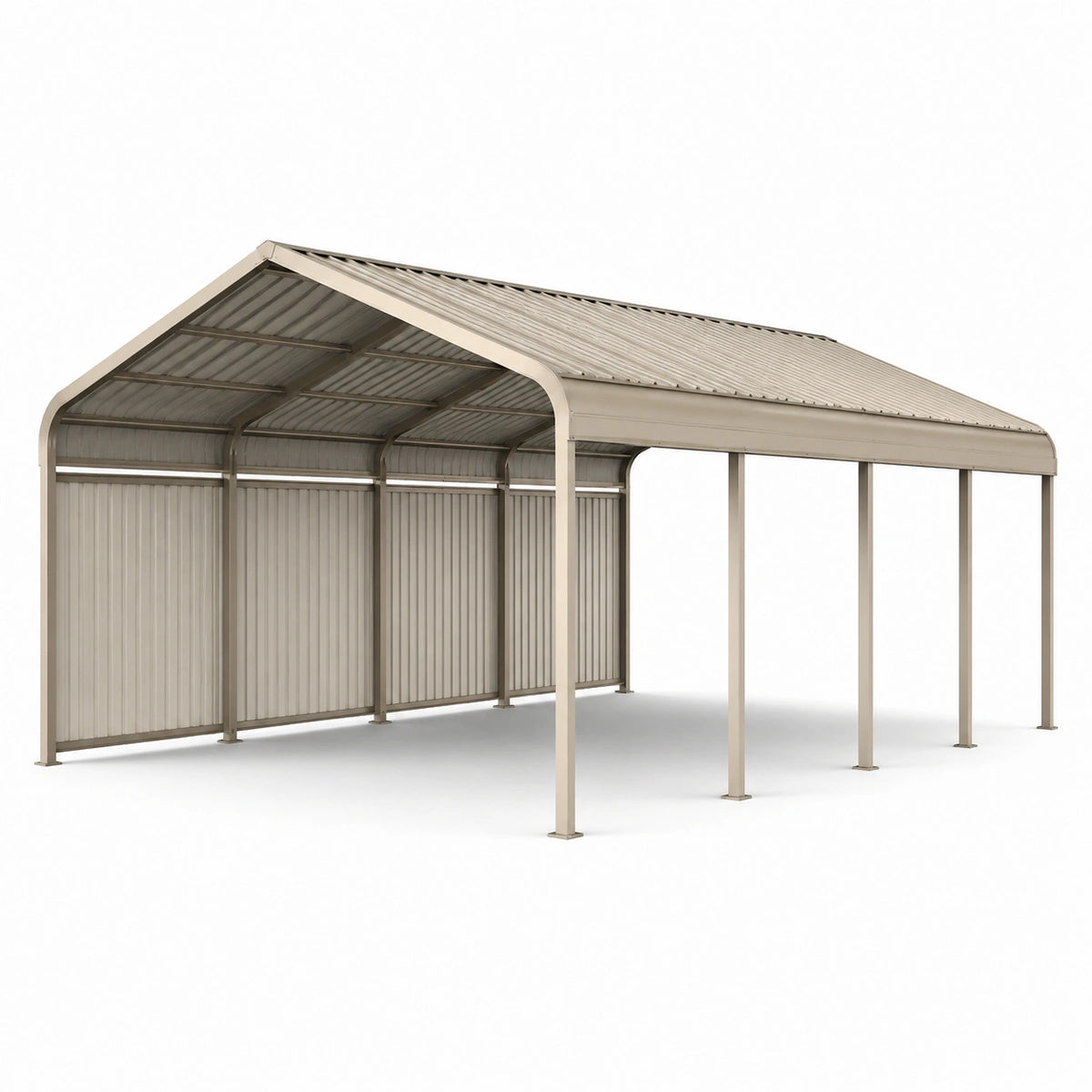Carport in acciaio beige 600 × 300 × 250 cm con tetto rigido a due falde