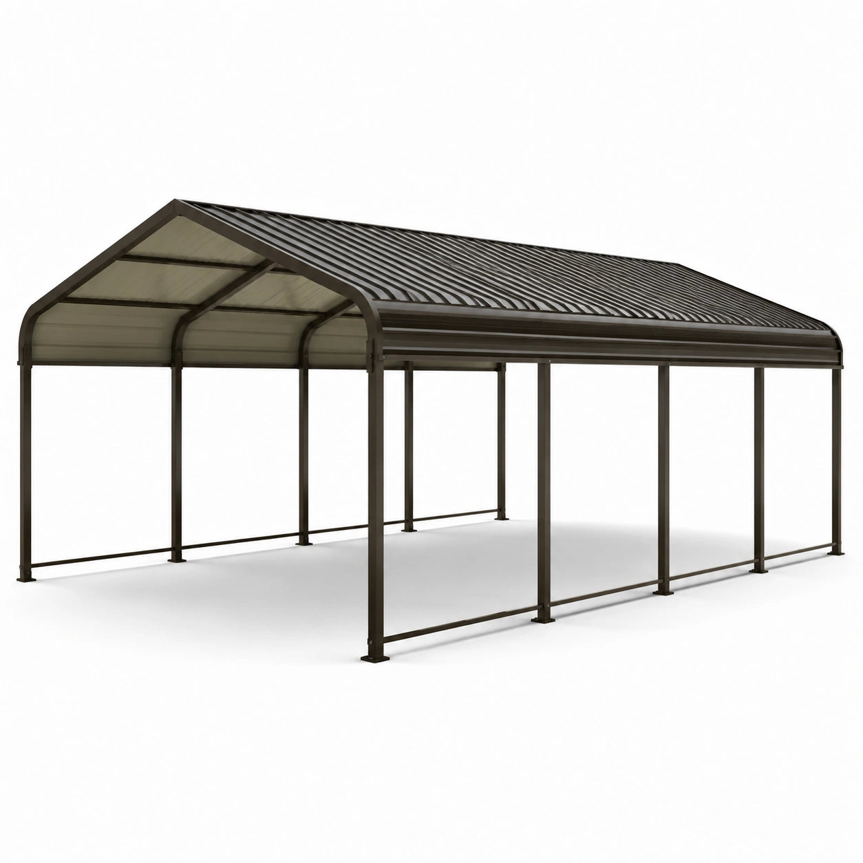 Tettoia doppia per auto 600 × 600 × 300 cm in acciaio marrone scuro e policarbonato grigio fumé