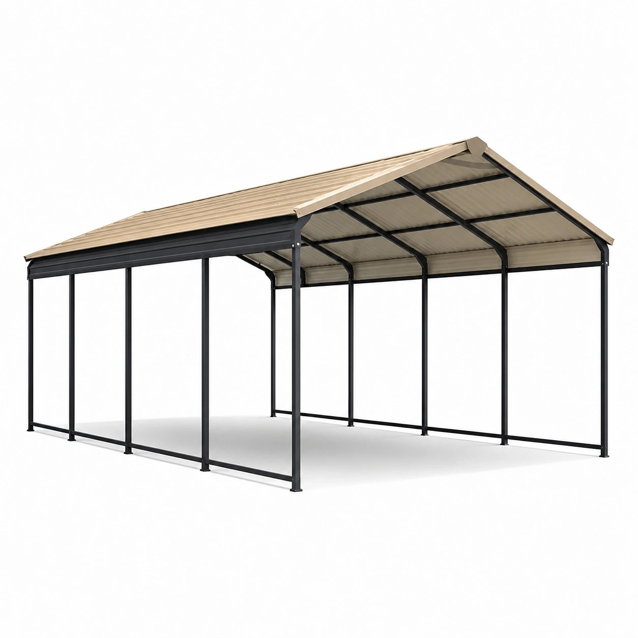 Tettoia per auto da esterno 600 × 300 × 270 cm con telaio metallico nero e copertura beige