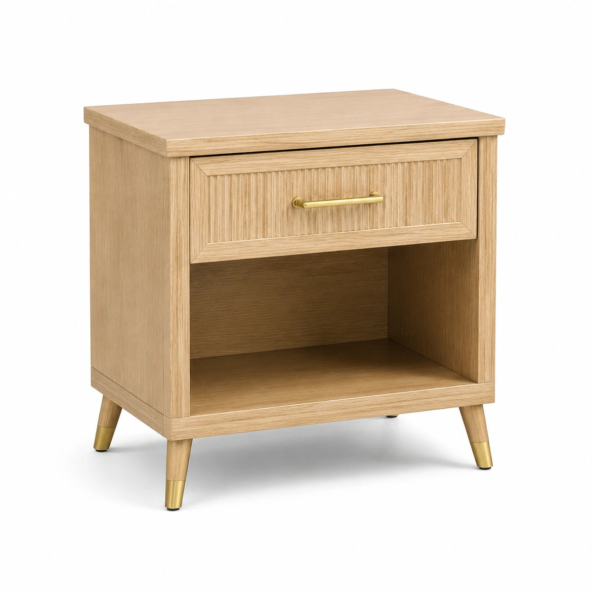 Comodino moderno effetto rovere naturale con cassetto e vano aperto, 50 × 40 × 55 cm