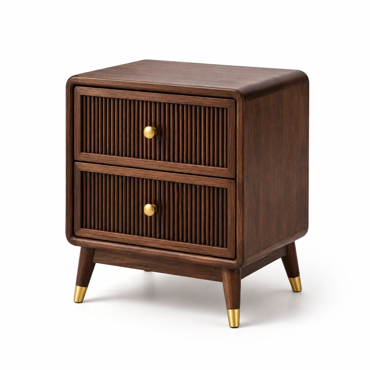 Comodino rétro moderno in legno marrone noce e oro con 2 cassetti, 50 × 40 × 60 cm