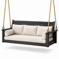 Divano a dondolo sospeso da esterno a 3 posti, 190 × 85 × 75 cm, nero e beige, stile rustico