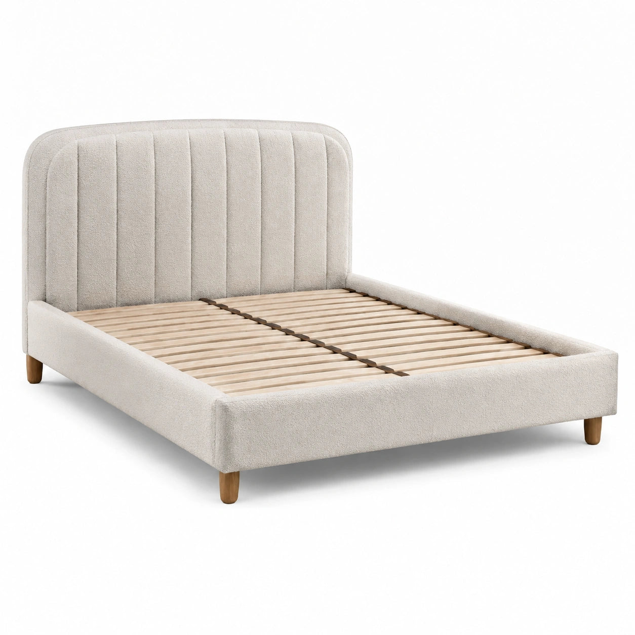 Letto matrimoniale imbottito in bouclé bianco crema 175 × 215 × 110 cm, con rete a doghe, per materasso 160 × 200 cm