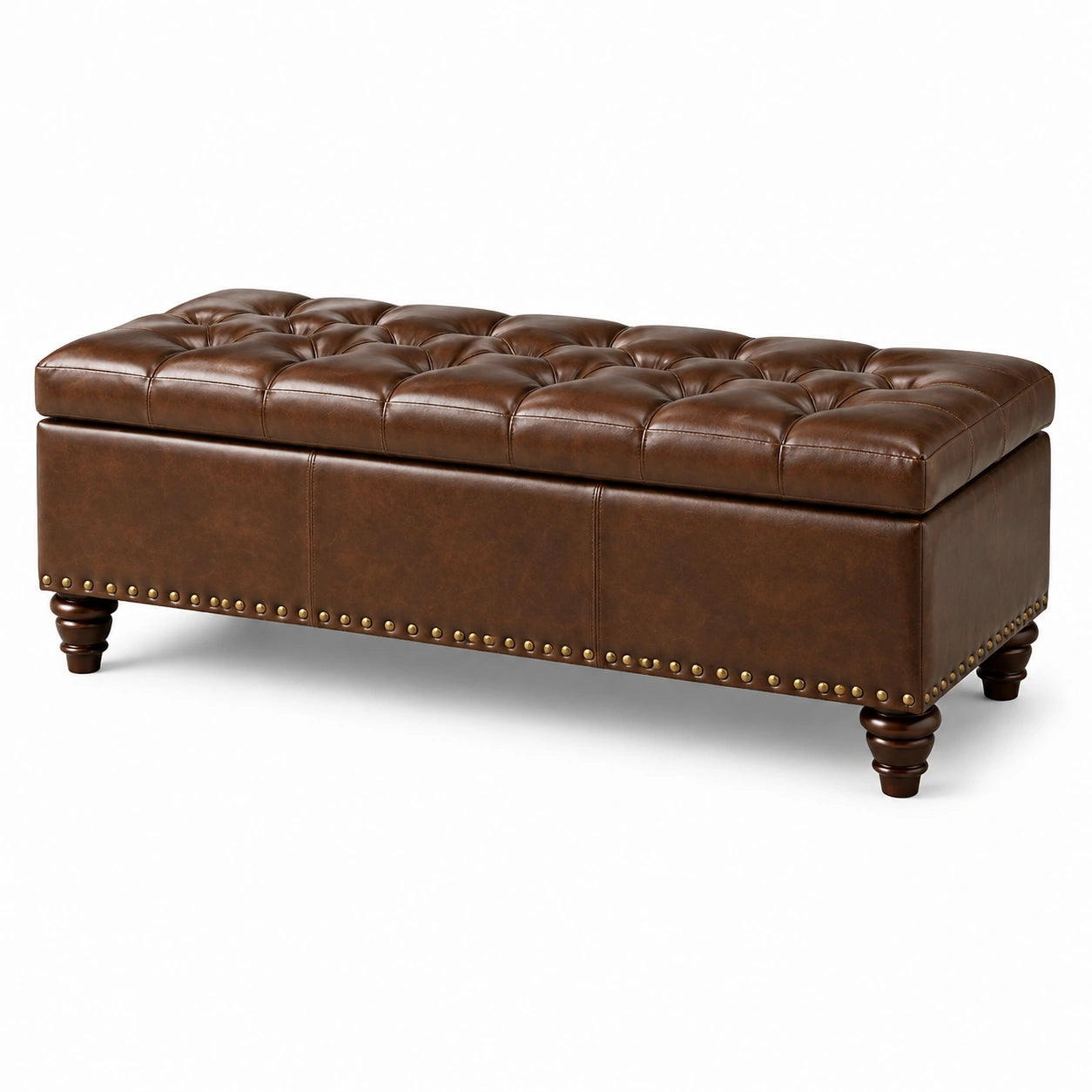 Panca contenitore con seduta capitonné in similpelle marrone, 120 × 45 × 45 cm