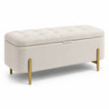 Panca contenitore imbottita 110 x 40 x 45 cm in tessuto bouclé beige con gambe dorate