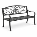 Panca da giardino nera a 2 posti con schienale decorativo, 127 × 60 × 85 cm