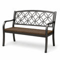 Panca da giardino a 2 posti in metallo nero con seduta intrecciata marrone, 120 × 60 × 90 cm
