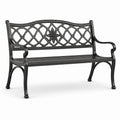 Panchina da giardino a 2 posti in metallo nero con schienale decorativo, 127 × 60 × 85 cm