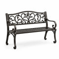 Panca da giardino in metallo nero con schienale floreale, 127 × 60 × 87 cm