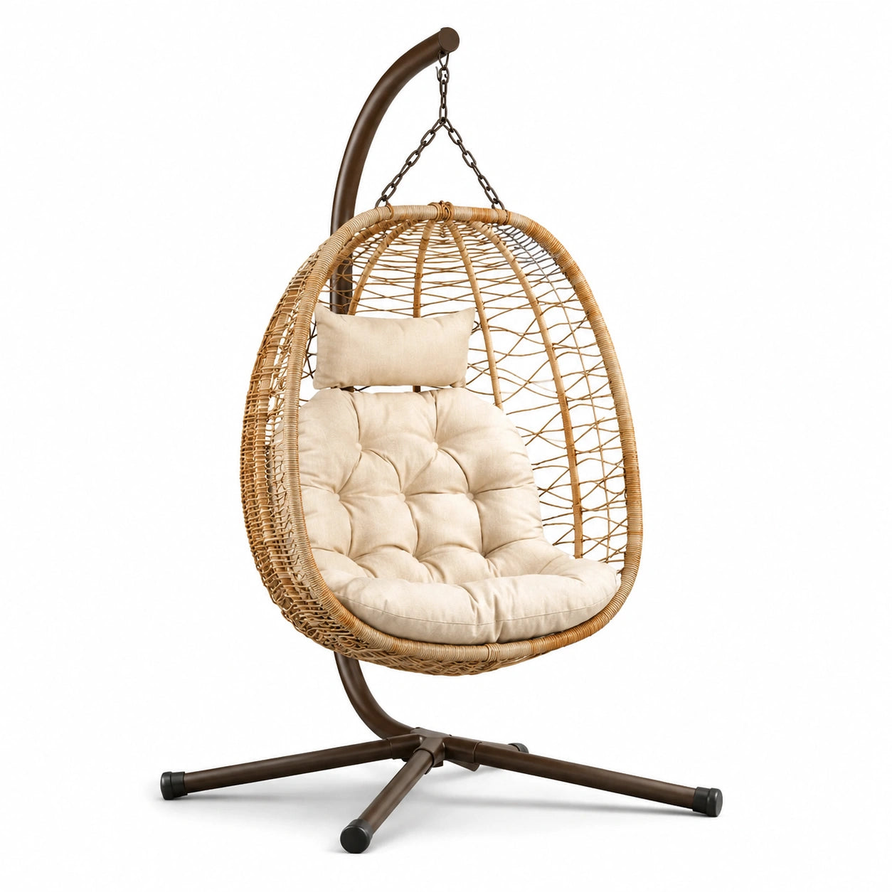 Poltrona sospesa con supporto, 115 × 100 × 195 cm, beige, crema e marrone