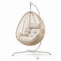 Poltrona sospesa beige con supporto bianco in acciaio, 105 × 105 × 195 cm