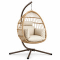 Poltrona sospesa oscillante con supporto, 115 × 105 × 195 cm, beige e marrone