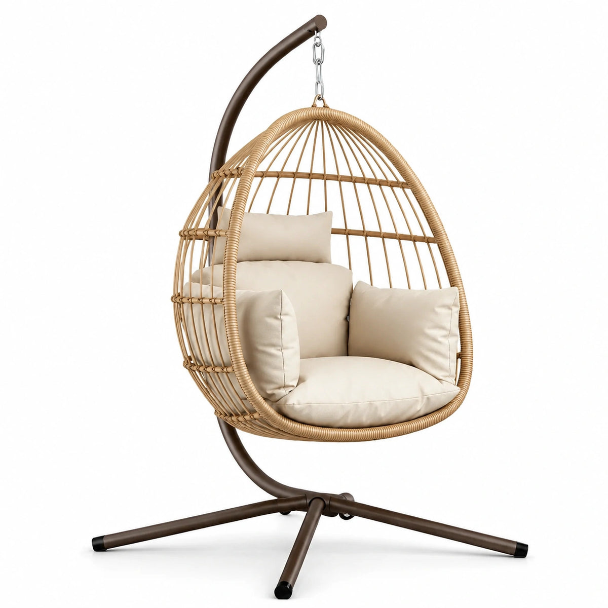 Poltrona sospesa oscillante con supporto, 115 × 105 × 195 cm, beige e marrone