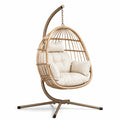 Poltrona sospesa con supporto autoportante in metallo e fibra sintetica, beige, crema e marrone, 105 × 105 × 195 cm