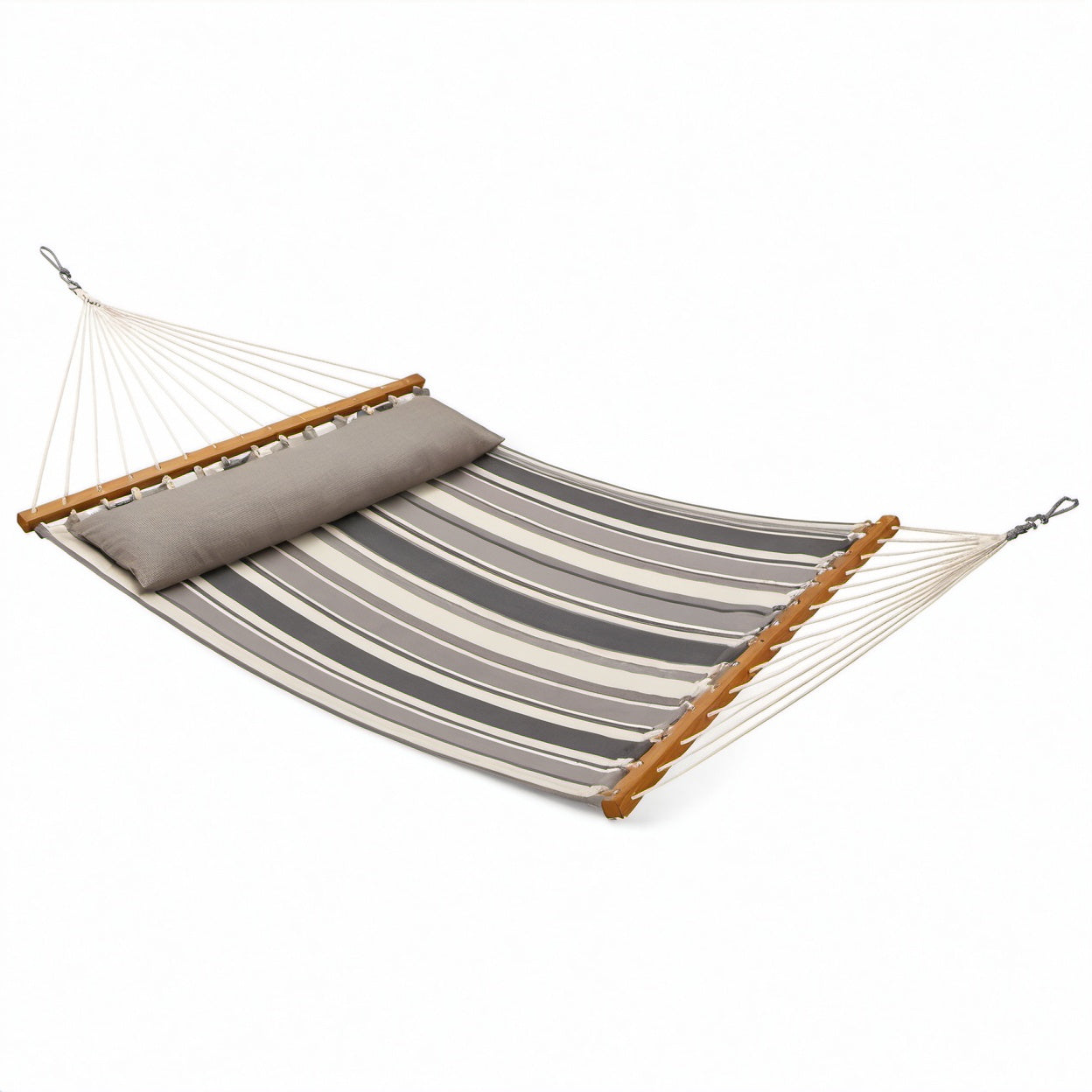 Amaca da giardino a righe grigie e beige 300 × 150 × 3 cm con barre distanziatrici in legno
