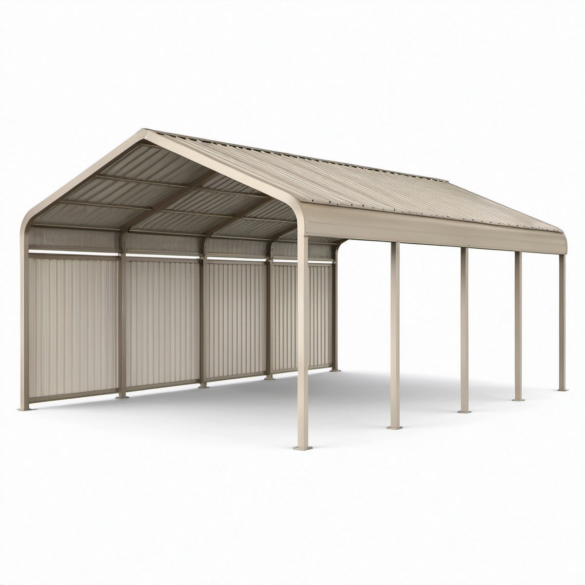 Carport in acciaio beige 600 × 300 × 250 cm con tetto rigido a due falde