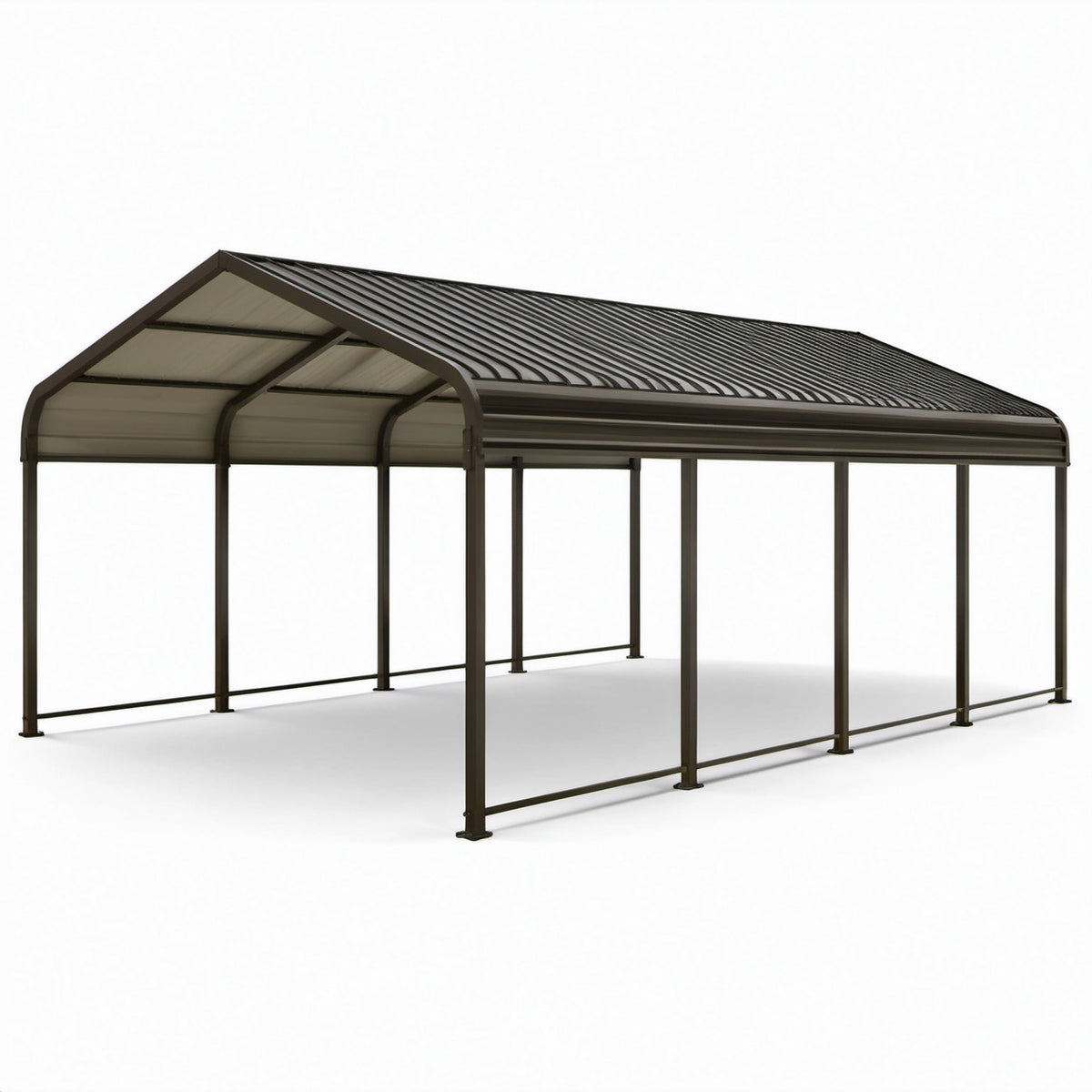 Tettoia doppia per auto 600 × 600 × 300 cm in acciaio marrone scuro e policarbonato grigio fumé