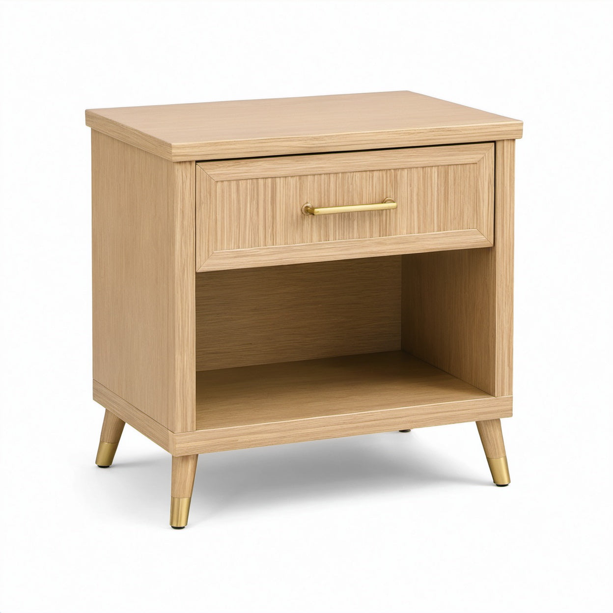 Comodino moderno effetto rovere naturale con cassetto e vano aperto, 50 × 40 × 55 cm