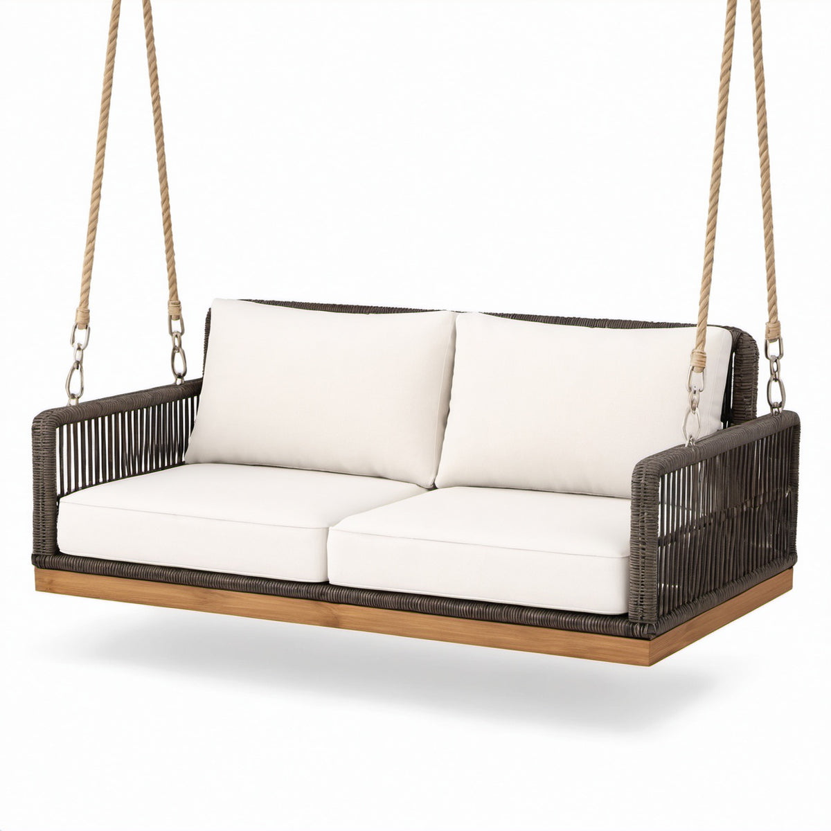 Divano sospeso da giardino a 2 posti, 150 × 75 × 65 cm, marrone, avorio e beige