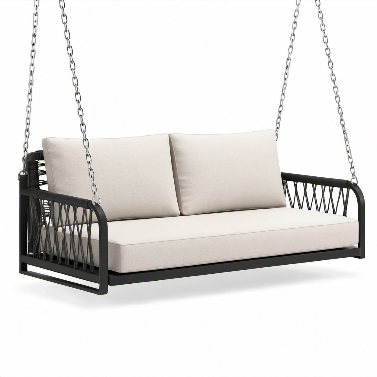 Divano a dondolo sospeso a 2 posti, 160 × 75 × 65 cm, beige, nero e argento