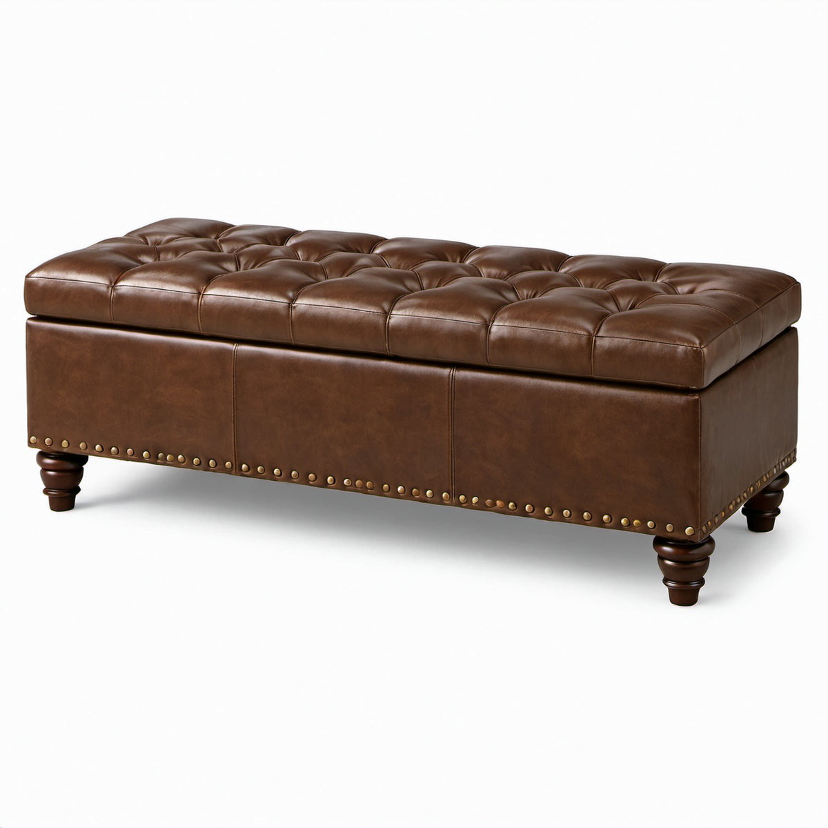 Panca contenitore con seduta capitonné in similpelle marrone, 120 × 45 × 45 cm