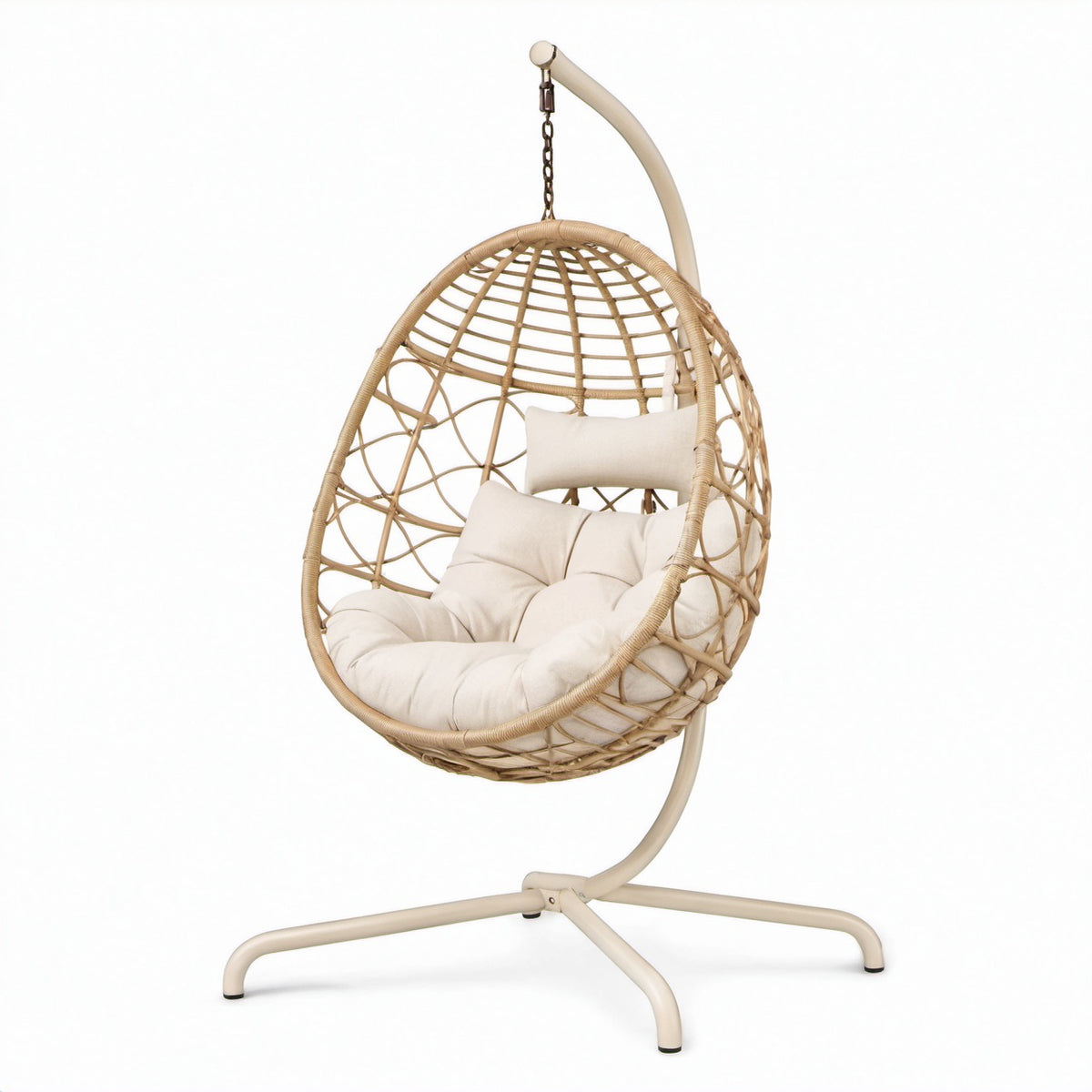 Poltrona sospesa beige in rattan sintetico con supporto, 115 × 105 × 195 cm