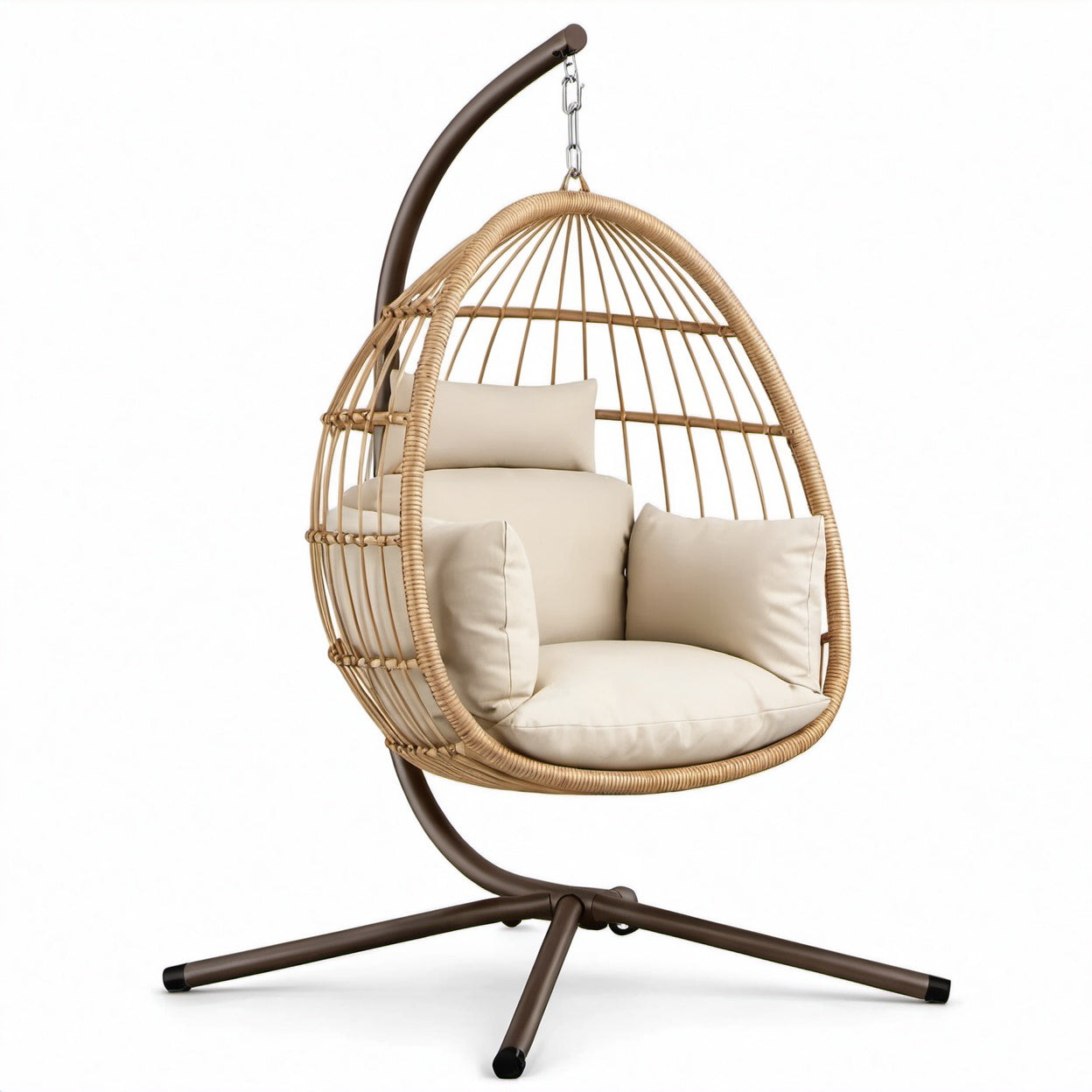 Poltrona sospesa oscillante con supporto, 115 × 105 × 195 cm, beige e marrone